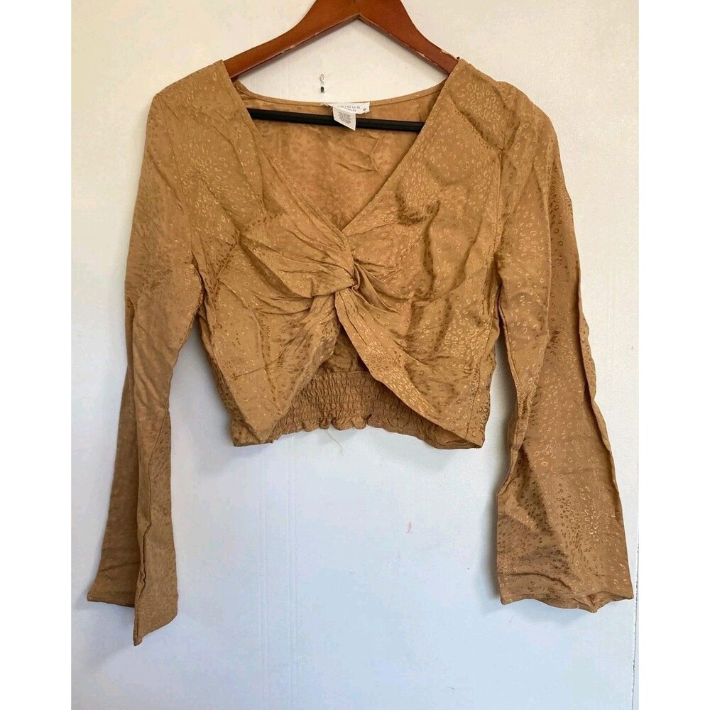 Kirious Blouse Womens M Crop Top Cheetah Print Y2K Bell Sleeve Boho Festival